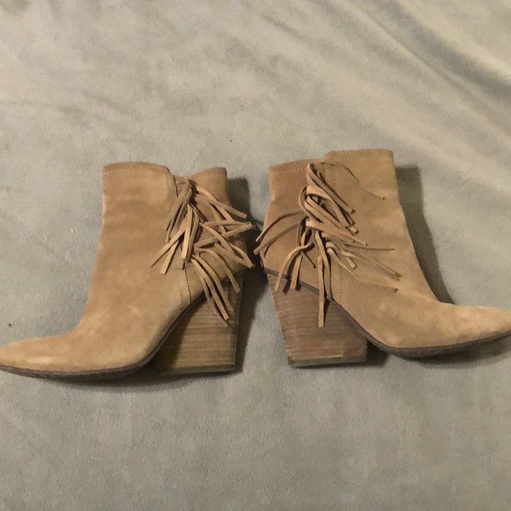 Isola Taupe Suede Fringe Ankle Boots Size 6.5M